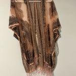 Sheer Pink Paisley Kimono with Fringe Size L Photo 4