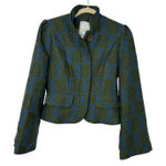 Tracy Reese Wool Blend Brocade Jacket Green Blue Metallic Pattern Size 6 Photo 0