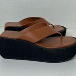 frame denim FRAME Women's Le Ocean Brown Thong Wedge Sandals 37 US 6.5/7 Photo 3