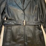 VTG 90s Terry Lewis Classic Luxuries Black Leather Belted Trench Coat Womens M Size M Photo 1