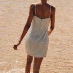 ZARA NWT Silver Beaded Mini dress with adjustable Straps and Zipper closure Photo 3