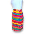 Vintage 90s Silk Skirt Colorful Rainbow Abstract Art Sunset Stripes Knee Length Red Size XS Photo 4