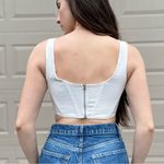 White Fox Boutique White Fox Ivory Boned Synching Corset Crop Top with Silver Buckle Straps XS Photo 3