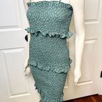 SheIn Green Floral Daisy Print Midi Smocked Bodycon Dress w/ Ruffles Size Medium Photo 3