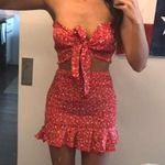 ‫Frilled Trim Knot Dot Bandeau Top & Skirt Set Red Photo 0