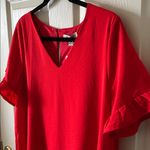 She & Sky  Womens Red V-Neck Ruffle Sleeve Sisterhood Lined Dress Size Large NWT Photo 3