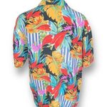 Vintage New Concepts Shirt Tropical Palm Striped Blue White Silk Button Front Size L Photo 3