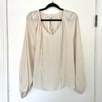 NWT MIOU MUSE Ivory/Cream Tie Neck Long Sleeve Satin Peasant Blouse Size Small Tan Photo 7