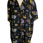 carole little Vintage 90s Dress Shirt Set L Black Button Up Short Sleeve Rayon Photo 8