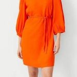 Ann Taylor  Orange Linen Blend Midi Dress with Braid Belt Size: 4 Tall Photo 0