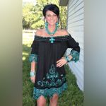 Mango NWT URBAN Western Black Embroidered Off Shoulder Babydoll Dress Mini M Photo 1