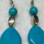 Faux Turquoise Dangle Drop Hook Earrings Women Blue Color Shade Silver Tone Bead Photo 6