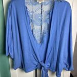 One World  Women’s Boho Open Front W/Tie Crochet Lace Back Cardigan Bat Wing Sz M Photo 2