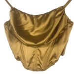 Urban Outfitters Women's Satin Corset Top Size M Gold Mustard Cowl Neck Zip Back Photo 0