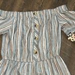 Hint of Mint HINT OF BLUSH Summer SunDress Women LG Peasant On/Off Shoulder BLUE/WHITE FLORAL Photo 1