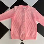 Vintage 60s 70s Sears Sweater Bubblegum Pink Cable Knit Cardigan Pearlescent szL Size L Photo 1