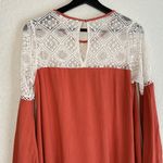 Umgee Rust Orange Lace Babydoll Top Dress Peasant Crochet Cottage Boho Sheer Photo 3