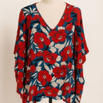 Umgee  Bold Red Floral Kimono-Style Blouse / Cover-Up – Size S/M Photo 0