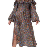 For Love & Lemons New  Brittany Floral Sheer Ruffled MIDI Balloon Sleeve Dress XS Photo 0