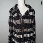 Free People  Jacket 8 Black Speckled Plaid Diagonal Zip Zipper Sleeve Pockets Photo 0