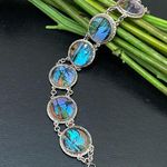 Vintage Blue Morpho Butterfly Wing Reverse Painted Tropical Scene Brazil 20.6g Photo 1