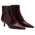 Mango  Pointed Toe Crocodile Kitten Heel Ankle Boots Burgundy Size 36/ 6 Photo 0