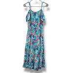 Children’s‎ Place Floral Midi Dress Women's Size Medium Blue Red Cold Shoulder Photo 1