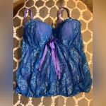 Victoria's Secret Blue and Purple Chemise Lace and Satin sexy little things 36C Photo 10