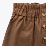 ZARA  Paperbag Shorts L NWT Pull-on Elastic Waist Buttons Khaki Brown Pockets Photo 6