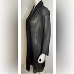 Eileen Fisher High Collar Silk Georgette Sheer Kimono Jacket Size L Black Luxe Photo 3