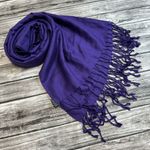 Unbranded Womens Neck Scarf Pashmina Deep Dark Cool Purple Tassels Fringe Ribbed Photo 1