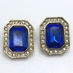 Vintage Blue Rhinestone Earrings Costume Gold Halo Extra Large Statement Glam Photo 1
