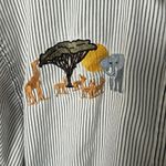 Infinity Fashions Shirt Womens Medium Safari Animals Zoo Embroidered Button Vtg Blue Photo 5