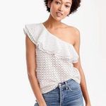 J.Crew  One Shoulder Ruffle Eyelet Off White Top Sz 8 NEW Side Zip Chic Feminine Photo 0