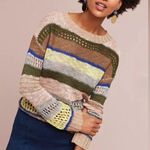 Anthropologie HARLYN Stitched & Striped Pullover Sweater Boho Festival Knit S Photo 0