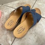 Kork Ease Women's Blue Leather Cross Toe Ring Cork Wedge Sandals Size 10M EUC Photo 3