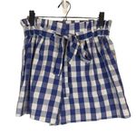 Joie  Blue & White Check Plaid Cotton Blend Tie Waist Paperbag Shorts Women Sz L Photo 0