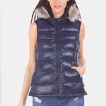 Gap Faux Fur Puffer Vest Jacket Navy Blue Cozy Primaloft Down Alternative XS new Photo 2