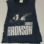 Handmade Black Charles Bronson Safety Pins Punk Muscle Tee Tank Top Band T-Shirt Size S 🧷 Photo 0