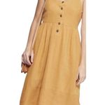 Universal Threads Universal Thread Honey Mustard Linen Blend Button Front Dress Size Small Photo 0