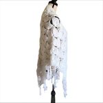 Vintage 1970’s Hand Crochet Wool Fringed Shawl White Photo 1