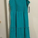 Teal Aqua Blue Smocked Tiered MIDI Dress Size Large NWT Photo 0