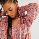 Free People Vista Dreams Top Printed Smocked Long Sleeve V Neck Blouse Tie M Photo 1