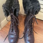 Capodarte Brown Leather Fur Boots Lace Up 6 Photo 0