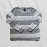American Eagle white and gray striped knit  sweater Photo 0