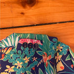 J. McLaughlin  Carly Catalina blue green tropical butterfly boat neck shirt S Photo 3