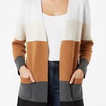 JOSEPH A Striped Open Front Cardigan Sweater Brown White Gray Black Size L Size L Photo 0