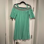 Caribbean Joe Size M Off the Shoulder Tie Neck Mint Green Pink Embroidered Dress Photo 8