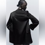 ZARA Black Satin Open Rolled Cuff Front Blazer Photo 4