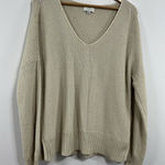Lucky Brand Womans Long Sleeve Pullover Sweater M/M V Neck Side Slits Beige Photo 0